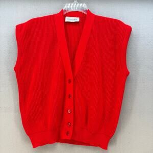 Glamour Knit Sweater Vest Women's L Red Cardigan Style Ribbed Made in the US VTG